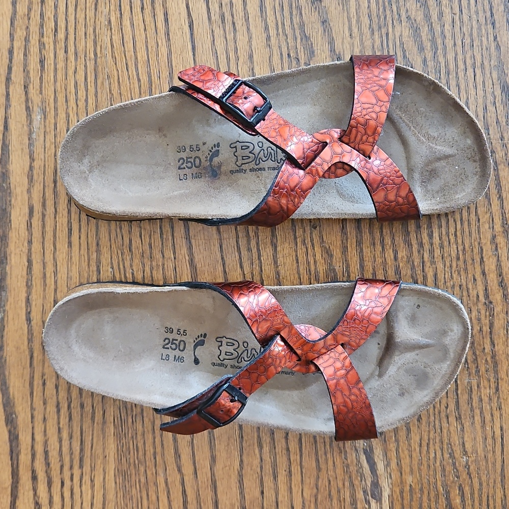 Metallic Red Orange Snake Print Birki’s by Birkenstock Sandals